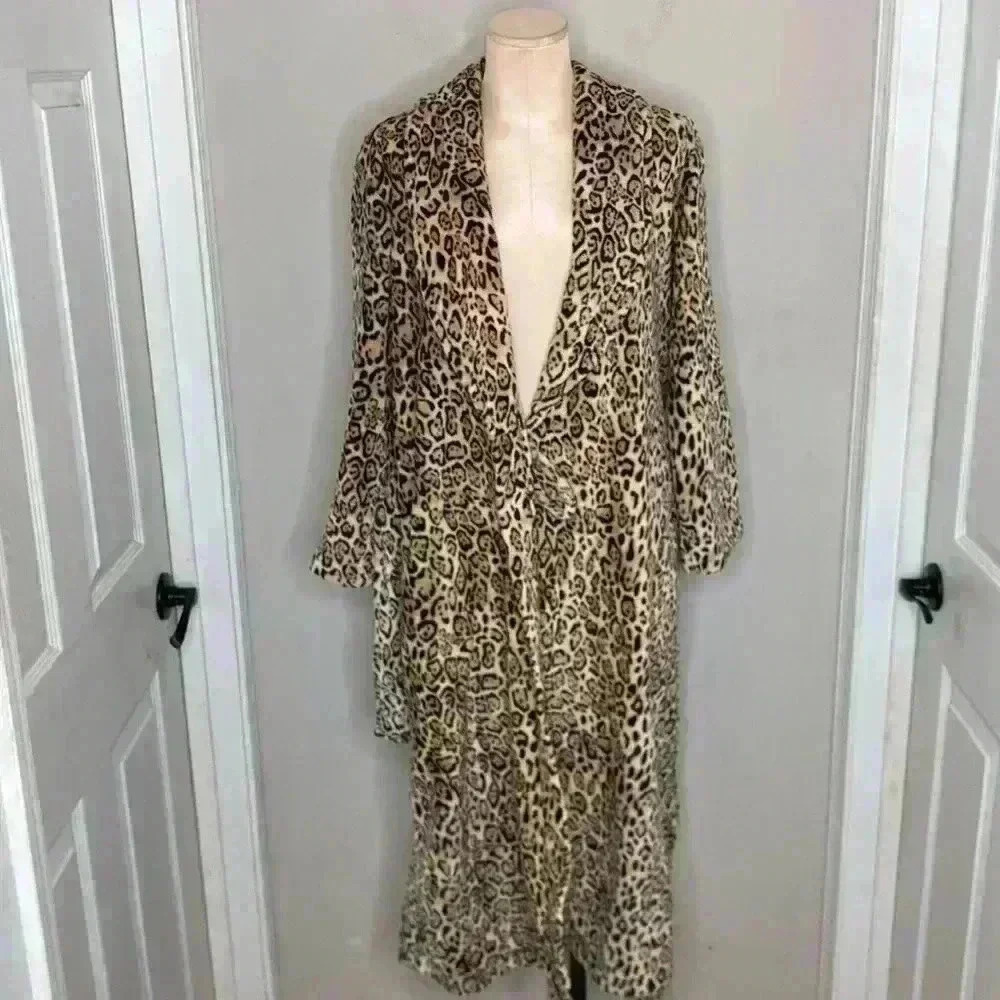 Noire Jasmine Rose Plush Leopard Dressing Gown Robe Size Medium